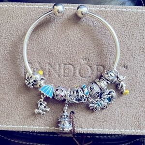 Authentic Pandora bangle with Pandora/Disney charms